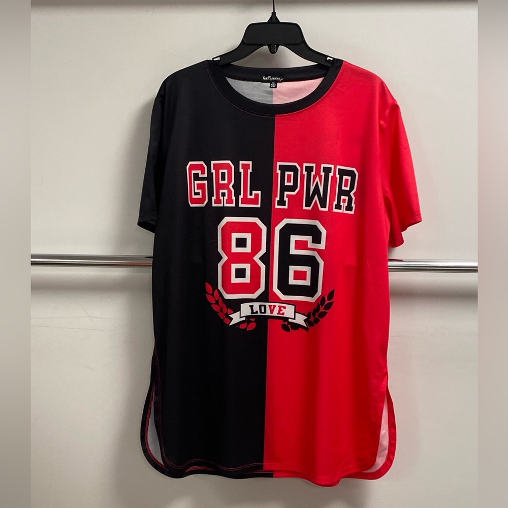 Plus Size GRL PWR Mesh Baseball Short Sleeve Tee